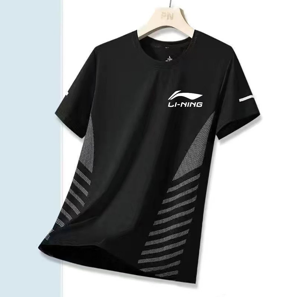 LI NING ลี้ และ ชุดกีฬามืออาชีพเสื้อแบดมินตันชายและหญิงแห้งเร็วตาข่ายดูดซับเหงื่อแขนสั้นชุดทีม