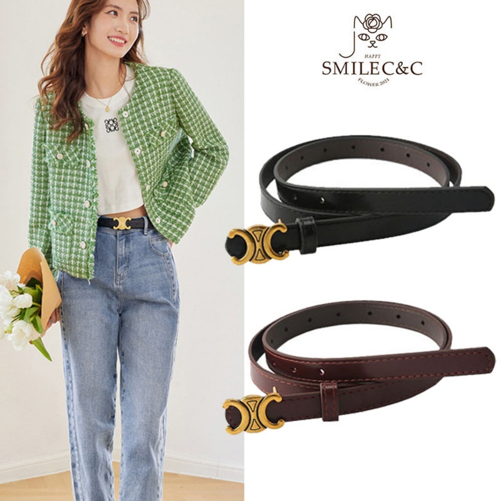 SmileFairyCC【COD & พร้อมส่ง】เข็มขัดPUสตรี มีหัวเข็มขัดโลหะผสม ดีไซน์เรียบหรูสำหรับกางเกงยีนส์และเดรส ราคา ถูกที่สุด ดีลบีเคเค