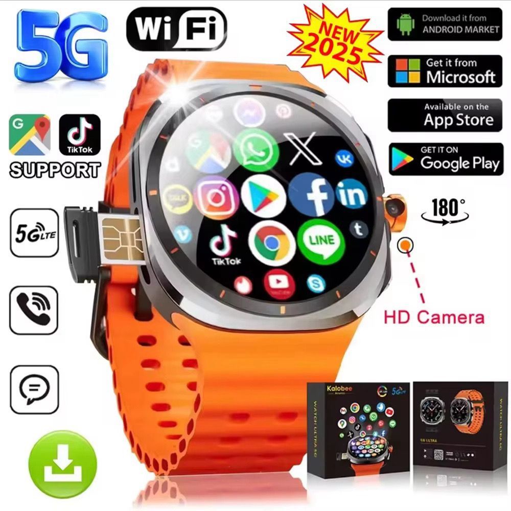 SimCard + กล้องหมุน Smart Watch U8 Ultra 4G/5G Cellular Card Smart Watch 3+32GB จอแสดงผล AMOLED 1.6 
