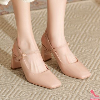 [PY] รองเท้าแตะผู้หญิง ส้นสูง สไตล์เกาหลี หนังแท้ ปลายสี่เหล…