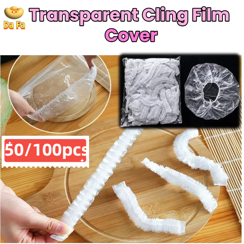 100 ชิ้นโปร่งใส Cling ฟิล์มฝาครอบอาหารหมวกอาบน้ํา Strip รูปฝาครอบพลาสติกหมวก