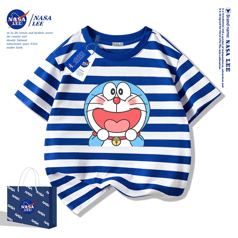 【ส่งเร็ว 48 ชั่วโมง】เสื้อยืดเด็ก NASA ผ้าฝ้ายนุ่ม ลายโดราเอม่อนน่ารัก ระบายอากาศดี สไตล์ไทย
