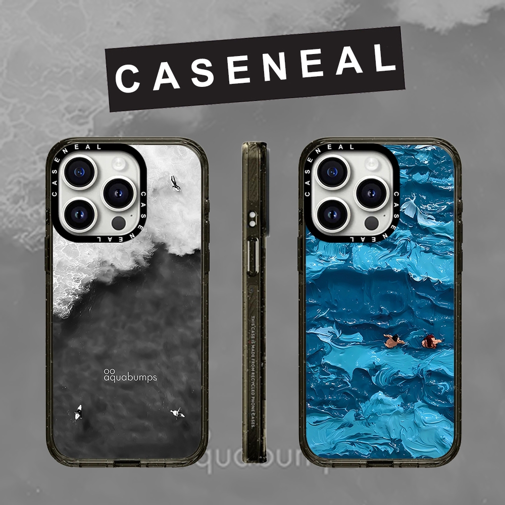 CASENEAL ภาพวาดสีน้ํามันคลื่นทะเลว่ายน้ํากันกระแทกอะคริลิคเคสโทรศัพท์สําหรับ iPhone 16 Pro Max 15 Plus 14 ProMax 13 12Pro 12 โทรศัพท์กันกระแทกขอบนุ่มฮาร์ดป้องกันกรณี