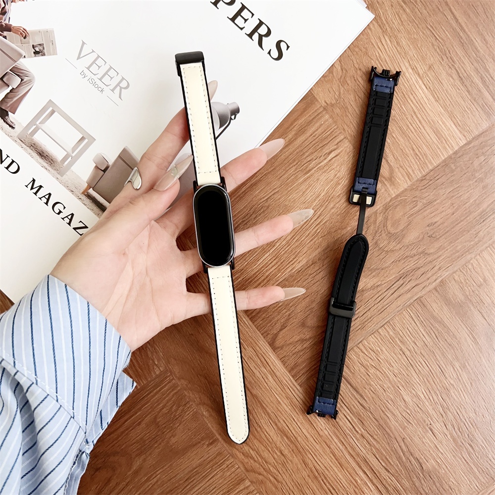 สร้อยข้อมือหนังหัวเข็มขัดแม่เหล็กอุปกรณ์เสริมสายรัดสําหรับ Xiaomi Smart Band 10 9 8 / Band 10 Ceramic Edition