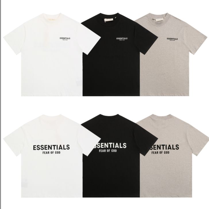 เสื้อยืดผู้ชายแฟชั่น New FEAR OF GOD FOG เสื้อยืดด้ายคู่ ESSENTIALS ตัวอักษรกาวเสื้อยืดแขนสั้นหลวม