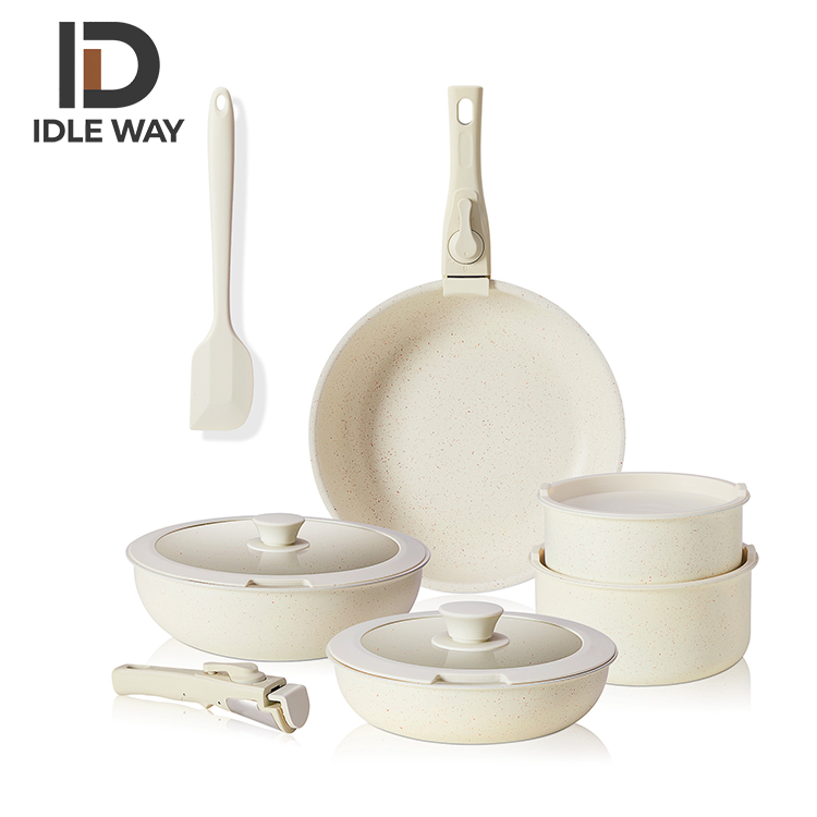IDLEWAY ไม่ติดกระทะ  ชุดเครื่องครัว 12T01 กระทะด้ามถอดได้ไม่ติด 12 ชิ้น ใช้ได้กับเตาทุกประเภท
