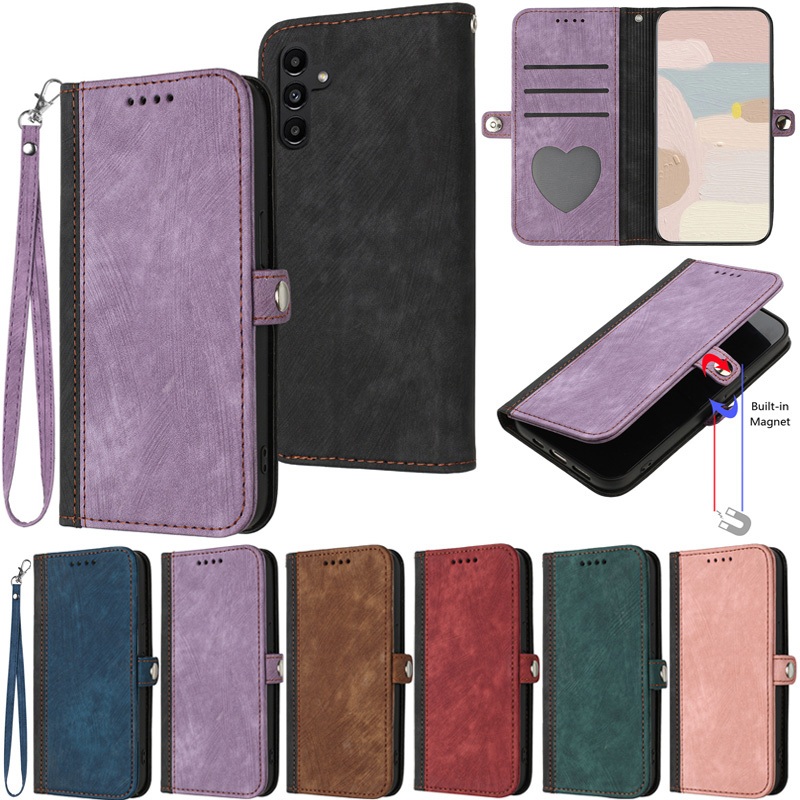 Deluxe สําหรับ Samsung Galaxy A57 A37 A17 A07 A06 A16 A26 A56 A36 A55 A35 A54 A34 A05S A15 A25 A14 5G A24 4G A05 Retro กระเป๋าสตางค์หนังช่องใส่การ์ด