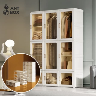 ANTBOX [พร้อมส่ง!!] ตู้เสื้อผ้า 6-15 ช่อง 1-3 แขวน ติดตั้งง่าย ประตูใสโปร่งแสงมองเห็นด้านในได้ สไตล์โมเดิร์น เหมาะกับการแต่งห้องทุกสไตล์