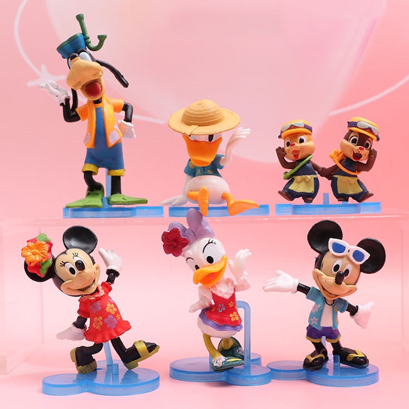 6 ชิ้น/เซ็ตการ์ตูนอะนิเมะชายหาดการท่องเที่ยว Donald Duck Daisy Goofy ชิป an Dale รุ่น Q PVC Action Figures ตุ๊กตาของเล่น