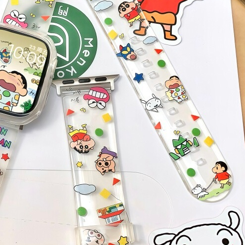 สายนาฬิกาลายเครยอนชินจังน่ารักสําหรับ Apple Watch Ultra 8 7 49mm 45mm 40mm 41mm 44mm iWatch Series SE 6 5 4 3 2 1 tpu ซิลิโคนอ่อนนุ่ม