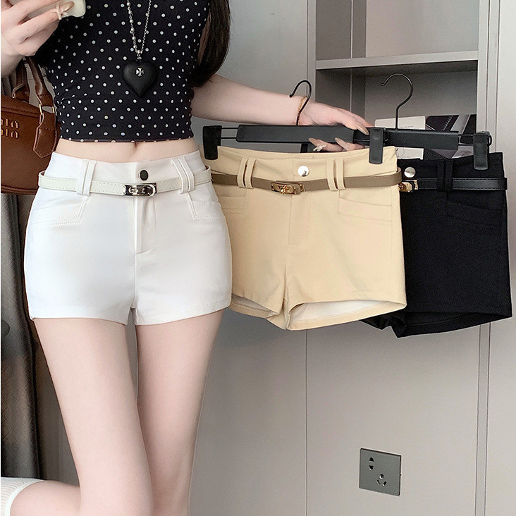 Laterme กางเกงขาสั้น เอววี สีพื้น ทรงรัดรูป ใส่สบายมาก