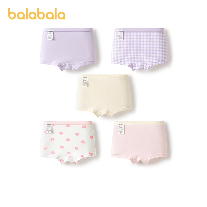 Balabala Girls ชุดชั้นในกางเกงบ็อกเซอร์เด็กผ้าฝ้ายไม่มีหยิกกางเกงขาสั้นสบาย 2025