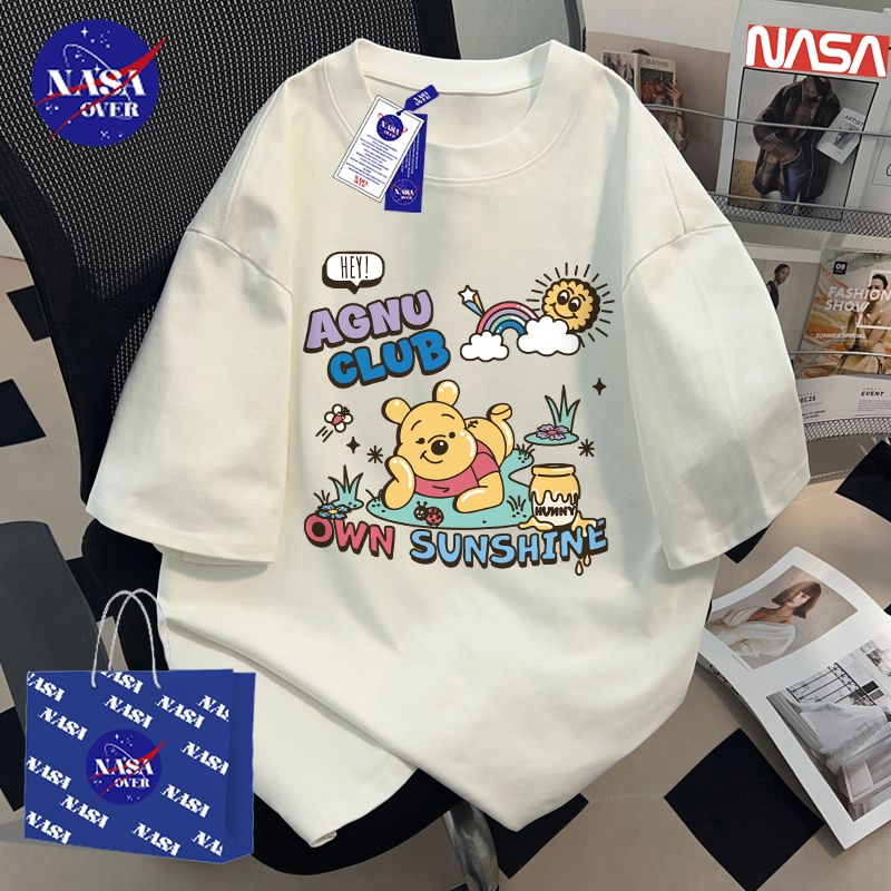 【พร้อมส่ง】🔥NASA ทรงโอเวอร์ไซส์ เสื้อยืด ผ้าฝ้ายแท้100% เสื้อ ใส่ได้ทั้งชายหญิง🐻ลายหมีน้อย คอกลม แขนสั้นYG515