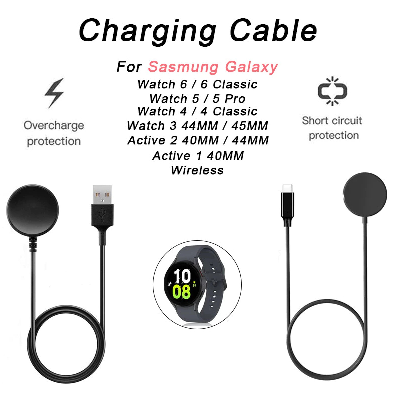 สายชาร์จสําหรับ Samsung Galaxy Watch 7 6 5Pro Ultra Classic Watch แท่นชาร์จไร้สายสําหรับ Samsung Active 2 1 แท่นโลหะ