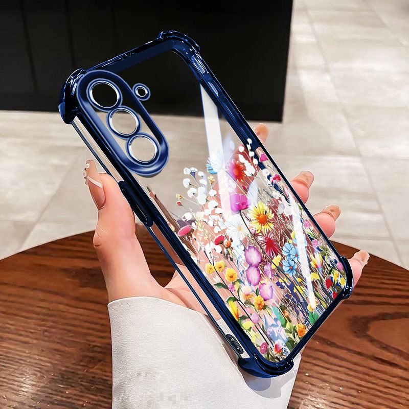 YBD Anti Fall สี่มุมสําหรับ Samsung Galaxy A56 A36 A26 A34 A35 A54 A55 A24 A25 A37 A57 A27 5G เคสโทรศัพท์ INS สไตล์สีฟ้าผีเสื้อดอกไม้ Cluster