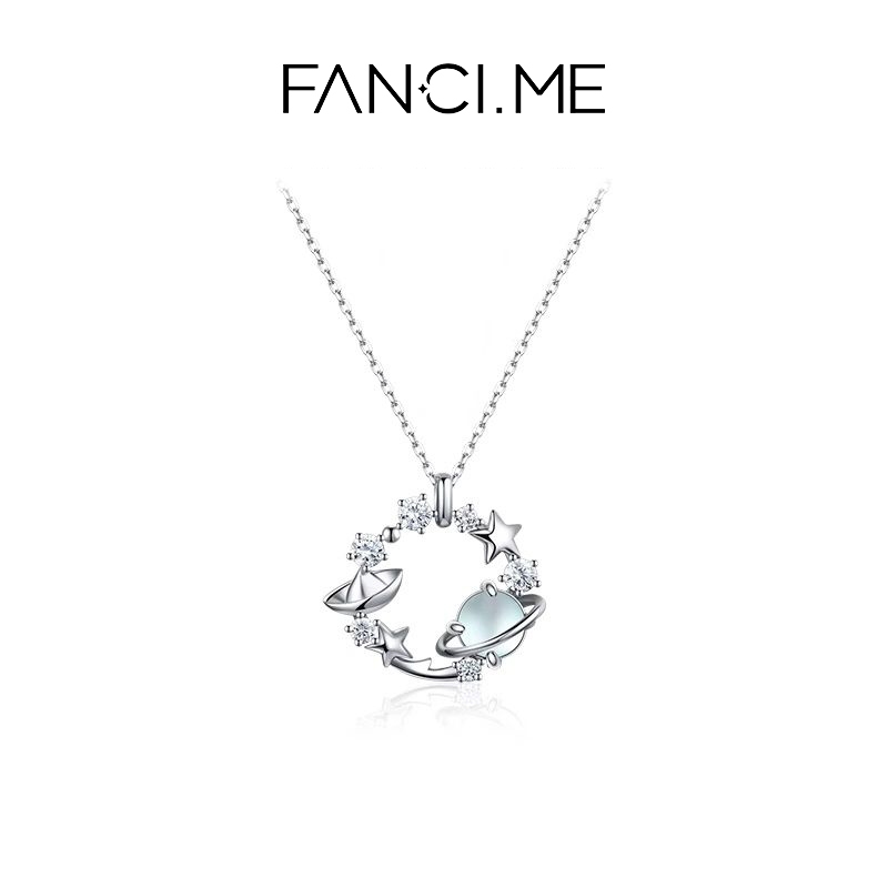 FANCIME สร้อยคอเงินหินเคลือบสีน้ําเงินหรูหราของขวัญสไตล์มินิมอลสําหรับผู้หญิง