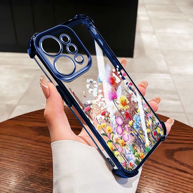 YBD Anti Fall สี่มุมสําหรับ OPPO A6T A6 Pro A6X Reno 15 Reno 14 Pro Reno 15F 14F 5G Clear เคสโทรศัพท์ INS สไตล์ผีเสื้อสีฟ้าดอกไม้ Cluster