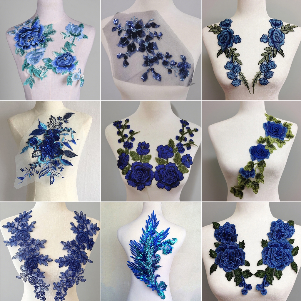 Blue Delicate ผ้าสำหรับเสื้อเชิ้ตซ่างแซม ตกแต่งด้วยการปักลายดอกไม้แบบแฮนด์เมด