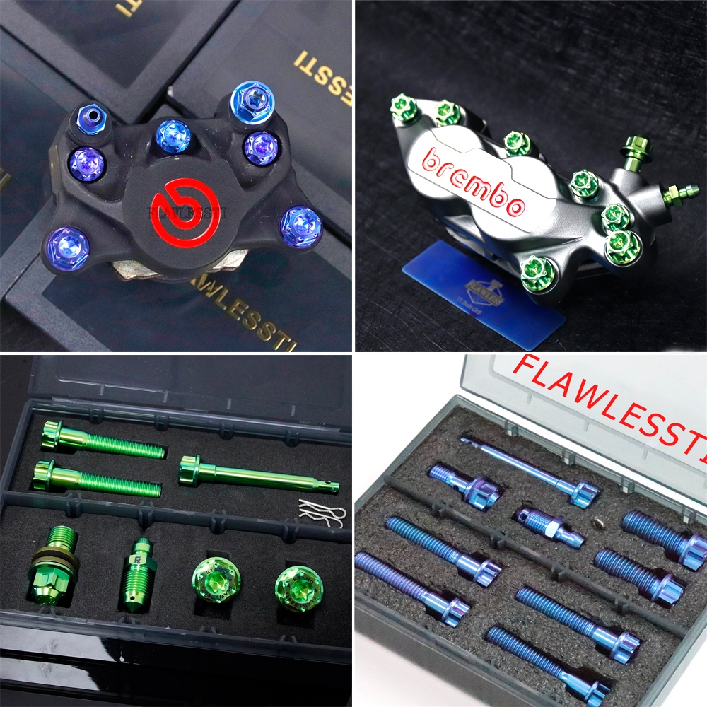 FLAWLESSTI Brembo 4 ลูกสูบ Gr5 สลักเกลียวไทเทเนียมเบรค Caliper Bolt Banjo Bolt Bleed จุกนม M8 M10