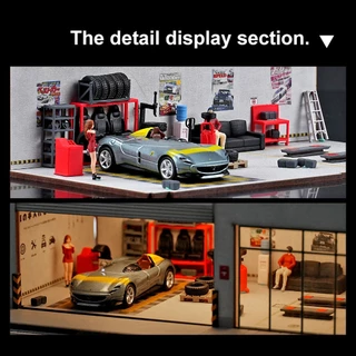 Diorama 1:64 จําลองรถซ่อมเครื่องมือชุดชุดโรงรถฉากจอแสดงผลเรซิ่น Props รุ่น 12 ชิ้น