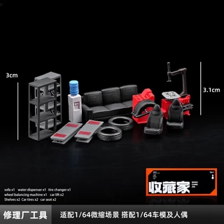 Diorama 1:64 จําลองรถซ่อมเครื่องมือชุดชุดโรงรถฉากจอแสดงผลเรซิ่น Props รุ่น 12 ชิ้น