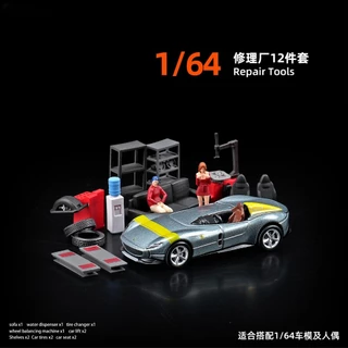 Diorama 1:64 จําลองรถซ่อมเครื่องมือชุดชุดโรงรถฉากจอแสดงผลเรซิ่น Props รุ่น 12 ชิ้น