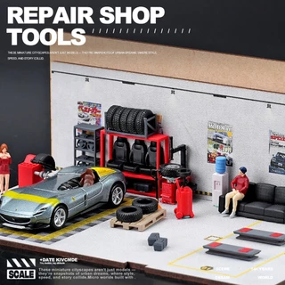 Diorama 1:64 จําลองรถซ่อมเครื่องมือชุดชุดโรงรถฉากจอแสดงผลเรซิ่น Props รุ่น 12 ชิ้น