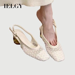 IELGY รองเท้าแตะกลวงทอฝรั่งเศสสําหรับผู้หญิงที่มีการออกแบบให…