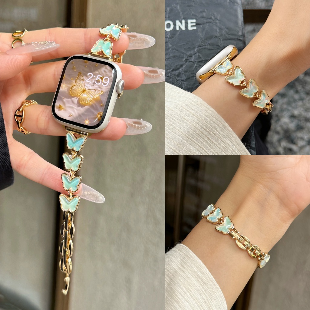Dreamy สายโซ่ผีเสื้อสําหรับ iWatch S10 Band 46 มม.S9 Creative Butterfly Band 41 มม.สายโลหะ 45 มม.IWa