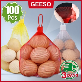 GEESO 100 ชิ้น 40cm ถุงตาข่ายบรรจุไข่ ถุงตาข่ายระบายอากาศ แพ็ค พร้อมตัวล็อค Vegetable Net Bag Fruits Food Seafood Mesh Eggs Packing Bag 鸡蛋网袋