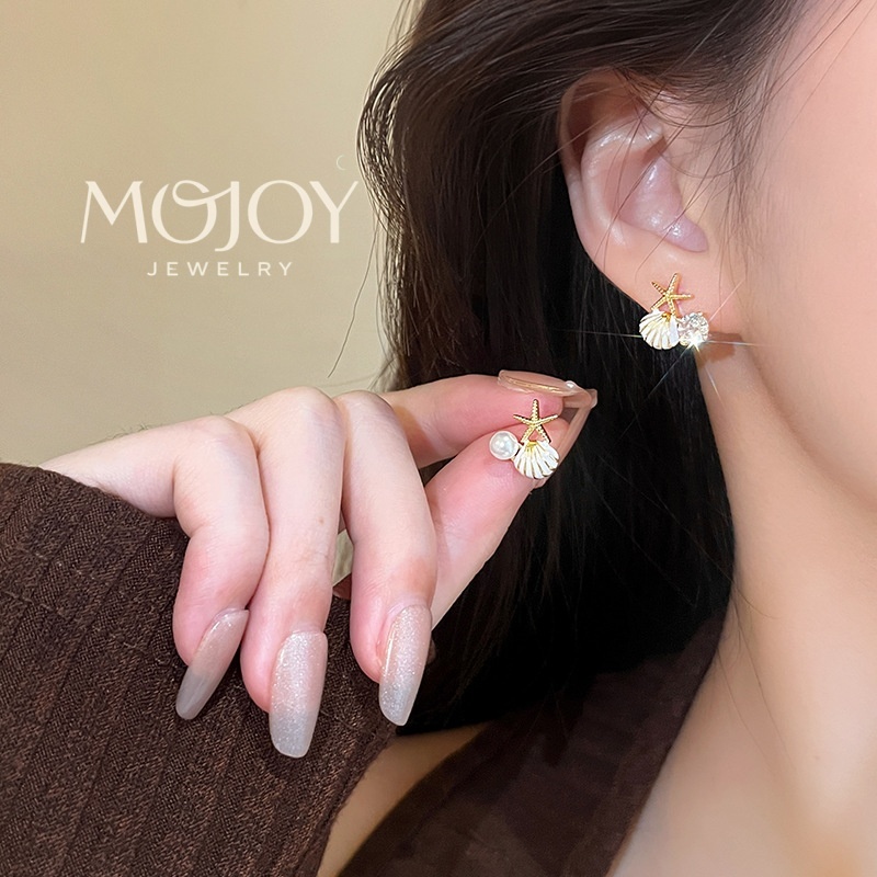MOJOY ต่างหูเปลือกหอยและมุก ไม่สมมาตร เป็นของขวัญและเครื่องประดับสำหรับผู้หญิง ในโอกาสพิเศษหรือขายส่ง