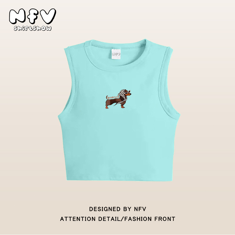 NFV เสื้อกล้ามผู้หญิง💕ลายน้องหมาดัชชุนด์น่ารัก คอกลม แฟชั่นสไตล์เกาหลี เซ็กซี่ ยืดหยุ่น ใส่สบาย เข้ารูป ช่วยให้ดูผอม ผู้หญิง สายเดี่ยว YG1804 - รูปที่ 5