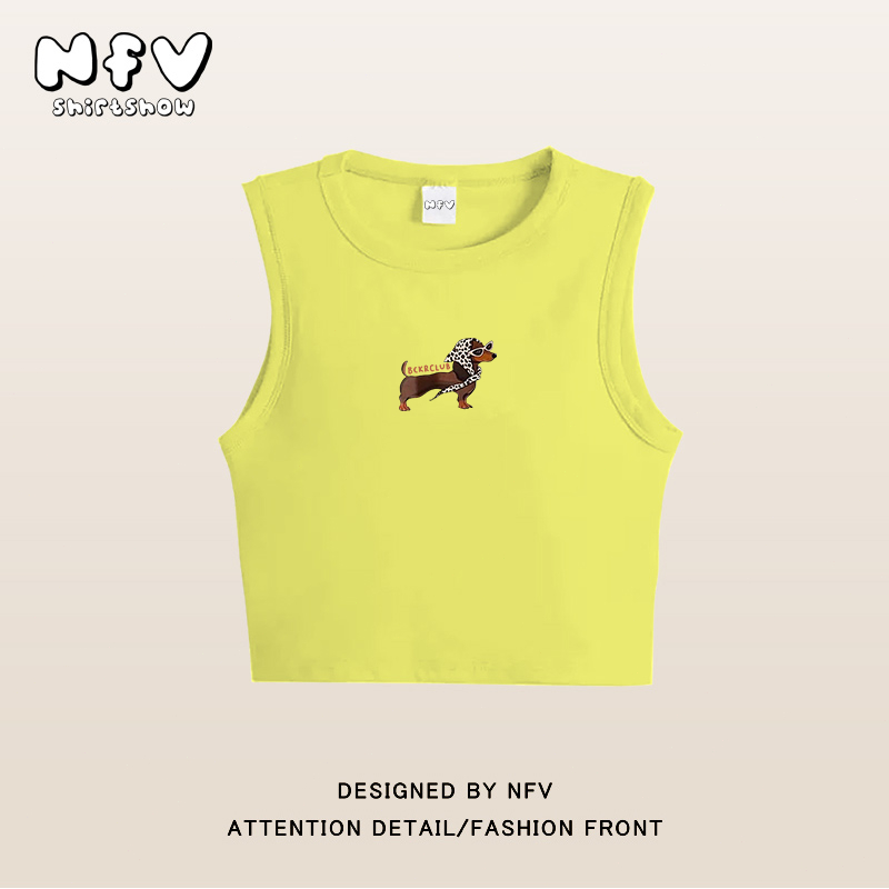 NFV เสื้อกล้ามผู้หญิง💕ลายน้องหมาดัชชุนด์น่ารัก คอกลม แฟชั่นสไตล์เกาหลี เซ็กซี่ ยืดหยุ่น ใส่สบาย เข้ารูป ช่วยให้ดูผอม ผู้หญิง สายเดี่ยว YG1804 - รูปที่ 4