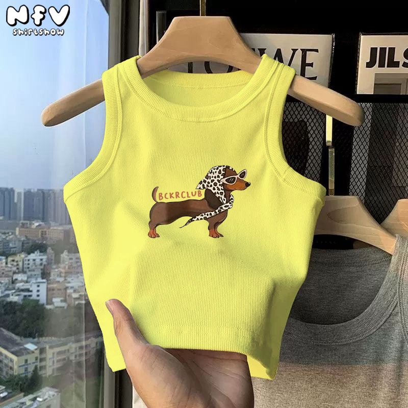 NFV เสื้อกล้ามผู้หญิง💕ลายน้องหมาดัชชุนด์น่ารัก คอกลม แฟชั่นสไตล์เกาหลี เซ็กซี่ ย