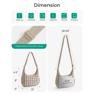 BAGSMART Quilted Puffy Crossbody Bag Lightweight Waterproof Large Hobo Sling Shoulder Handbag for Travel Commute Work