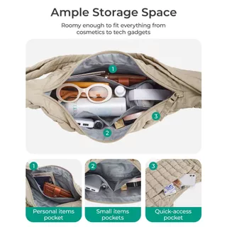 BAGSMART Quilted Puffy Crossbody Bag Lightweight Waterproof Large Hobo Sling Shoulder Handbag for Travel Commute Work