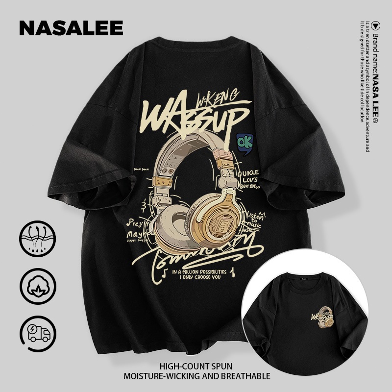 【ส่งเร็ว 48 ชั่วโมง】เสื้อเชิ้ต NASA ผ้าฝ้ายพรีเมียม ลายหูฟังสีสัน สไตล์ไทย