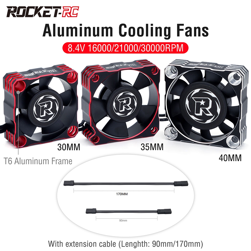 Rocket-RC พัดลมระบายความร้อนโลหะ 30/35/40 มม. 8.4V 16000/21000/30000RPM V3 รุ่น T6 กรอบอลูมิเนียมสําหรับ RC ESC มอเตอร์กระจายความร้อน
