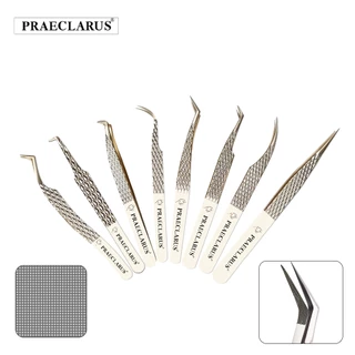 Praeclarus แหนบสแตนเลส Fibrous Design & Diamond Grip รูปแบบบน Tip Precision ป้องกันการกัดกร่อนป้องกันกรด Professional สําหรับ Eyelash Extension Tweezer เครื่องมือ