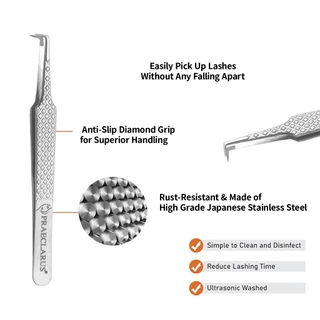 Praeclarus แหนบสแตนเลส Fibrous Design & Diamond Grip รูปแบบบน Tip Precision ป้องกันการกัดกร่อนป้องกันกรด Professional สําหรับ Eyelash Extension Tweezer เครื่องมือ