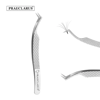 Praeclarus แหนบสแตนเลส Fibrous Design & Diamond Grip รูปแบบบน Tip Precision ป้องกันการกัดกร่อนป้องกันกรด Professional สําหรับ Eyelash Extension Tweezer เครื่องมือ