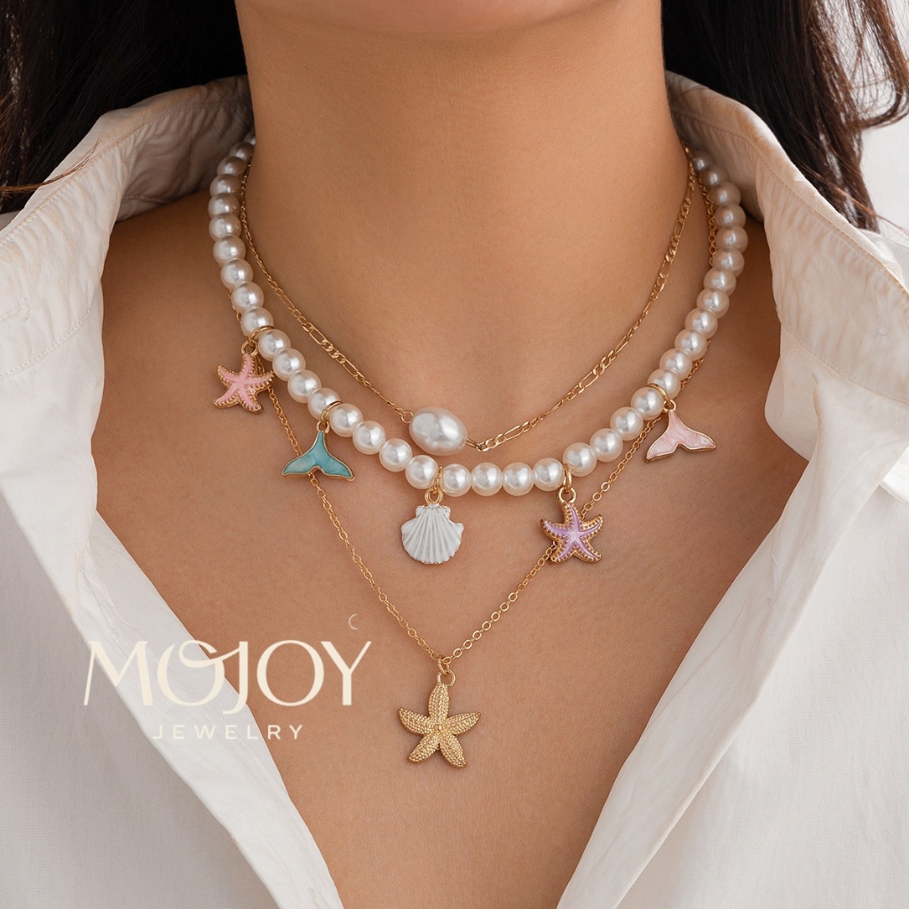 สร้อยคอมุกยอดปลาดาวสไตล์วินเทจ เหมาะสำหรับผู้หญิงในวันหยุดทะเล summer gift jewelry