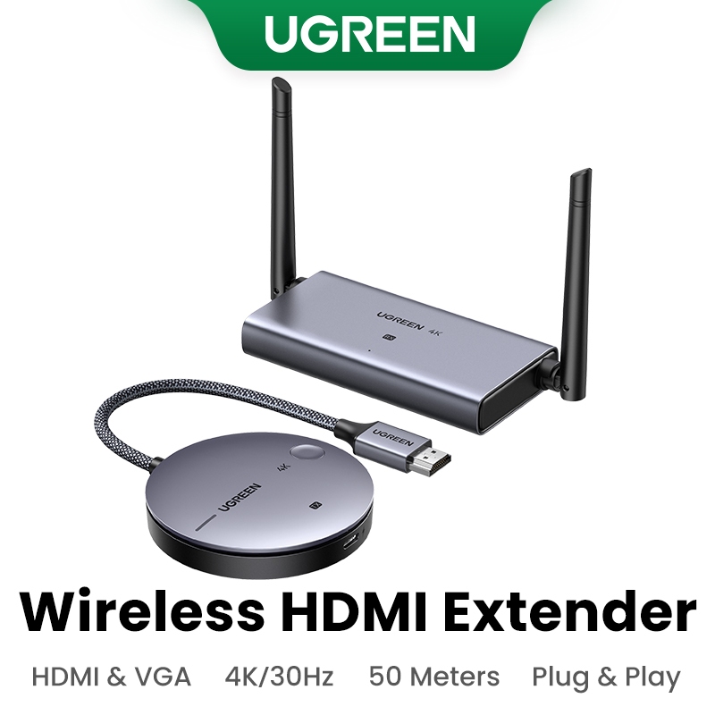 UGREEN 4K 30Hz Wireless HDMI Extender 2.4GHz+5GHz 50 เมตรเกียร์ HDMI VGA DualInterface Design ใช้งานร่วมกับแล็ปท็อป/โปรเจคเตอร์ /PC/TV