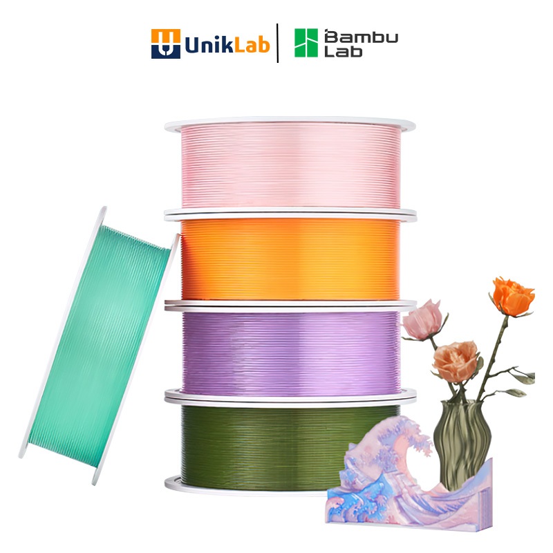 Bambu Lab 3D Printer Filament PETG Translucent โปร่งแสงหลากสีที่ปรับได้ผ่านแสงครีมกันแดดกันน้ําพร้อม RFID Smart Identification 1kg, 1.75mm
