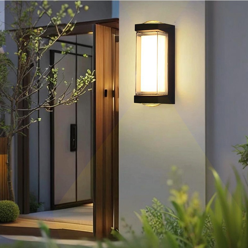 โมเดิร์น กลางแจ้ง โคมไฟติดผนัง ไฟ LED สีดำ กันน้ำ IP65 สวน ระเบียง โคมไฟผนัง