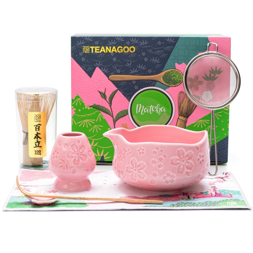 TEANAGOO 7 ชิ้น Matcha Whisk Set ชุดมัทฉะ ชุดผงมัทฉะพิธี ชุดน้ําชามัทฉะสําหรับทําลาเต้ Matcha bowl