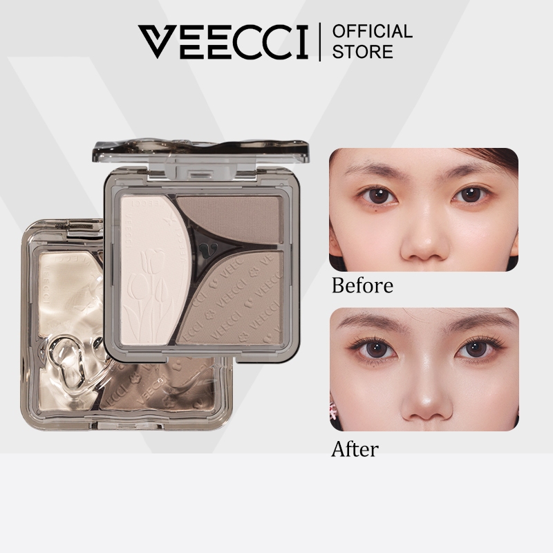 VEECCI คอนทัวร์ ไฮไลท์ จานสี 3 in 1 บรอนเซอร์ เคลือบ ไฮไลท์จมูก ธรรมชาติ คอนทัว 8g