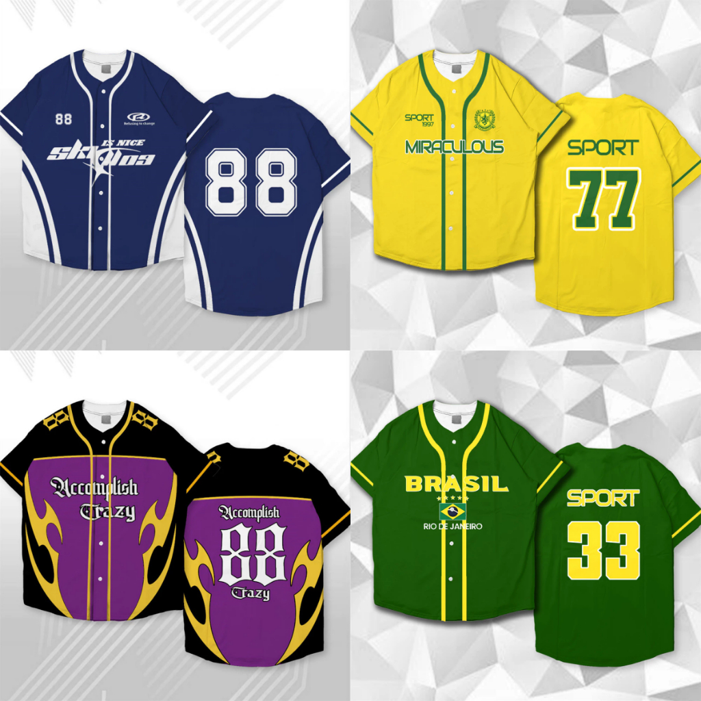 เสื้อเชิ้ตเบสบอลแขนสั้นสไตล์เกาหลี Unsixe - เสื้อเชิ้ตเบสบอลแขนสั้น American Oversize Stickball พร้อมเสื้อยืดพิมพ์ลายหมายเลขแบรนด์ท้องถิ่นเทรนด์มาแรง 2025