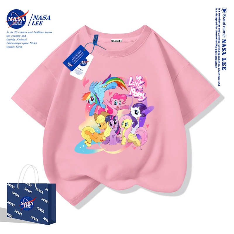【ส่งเร็ว 48 ชั่วโมง】เสื้อยืดเด็ก NASA ผ้าฝ้ายนุ่ม ลายม้าเรนโบว์ ระบายอากาศดี สไตล์ไทย