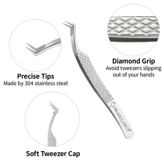 Praeclarus แหนบสแตนเลส Fibrous Design & Diamond Grip รูปแบบบน Tip Precision ป้องกันการกัดกร่อนป้องกันกรด Professional สําหรับ Eyelash Extension Tweezer เครื่องมือ